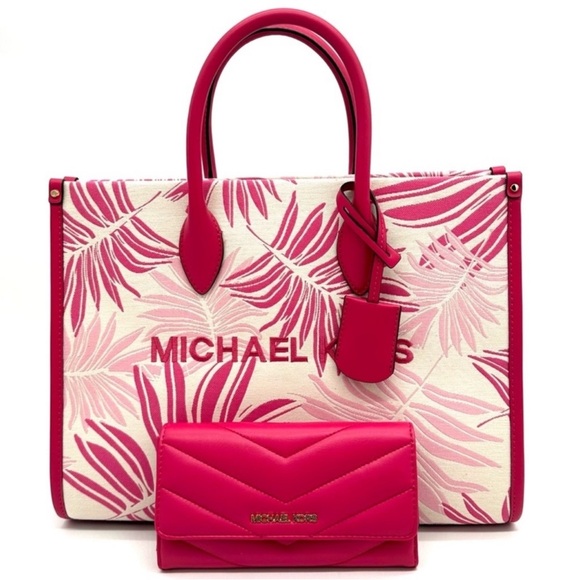 Michael Kors Medium Mirella Tote Bag & Large Trifold Wallet Electric Pink Multi - Picture 3 of 14